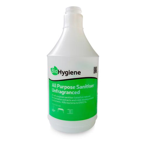 BioHygiene Screen Printed All Purpose Sanitiser Unfragranced Empty Trigger 750ml Bottle Ref BH202
