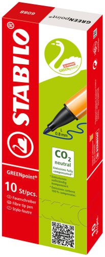 Stabilo GREEN Point Fibre Tip Pen Black [Pack 10] Stabilo