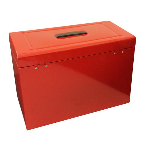 Metal File with 5 Suspension Files 2 Keys and Index Tabs Steel Foolscap Red
