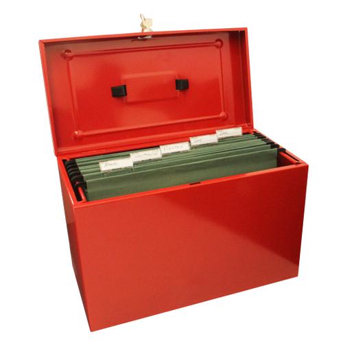 Metal File with 5 Suspension Files 2 Keys and Index Tabs Steel Foolscap Red  166507
