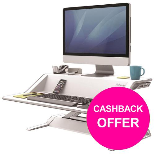 Fellowes Lotus Sit-Stand Workstation Lift Technology White Ref 9901 166587 Buy online at Office 5Star or contact us Tel 01594 810081 for assistance