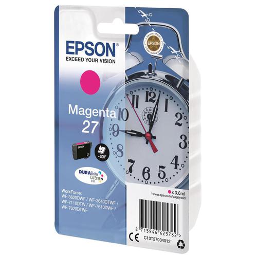 Epson 27 Inkjet Cartridge Alarm Clock Page Life 300pp 3.6ml Magenta Ref C13T27034012