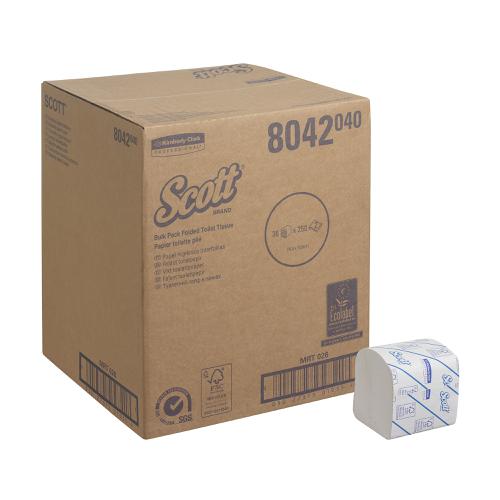 Scott Toilet Tissue Bulk Pack Interleved 2 ply 186x108mm 250 sheets per sleeve White Ref 8042 [Pack 36] 166688 Buy online at Office 5Star or contact us Tel 01594 810081 for assistance