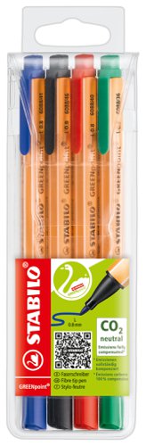 Stabilo GREEN Point Fibre Tip Pen Assorted [Wallet 4]
