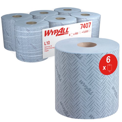 Wypall L10 Centrefeed Wiping Rolls Blue [Pack 6]