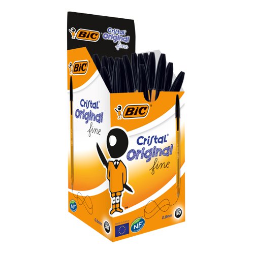 Bic Cristal Original Ballpoint Pen Fine 0.8mm Tip Black Ref 872731 [Pack 50]