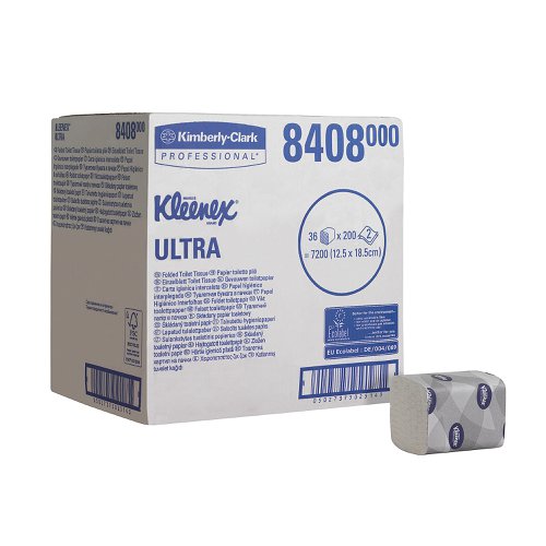 Kleenex Ultra Toilet Tissue Bulk Pack Folded 200 Sheets per Sleeve 2-ply White Ref 8408 [Pack 36]