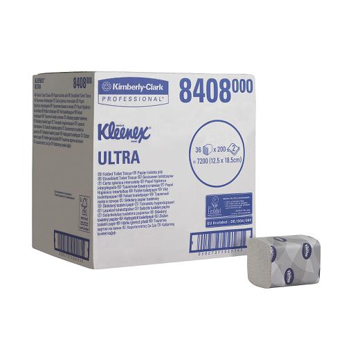 Kleenex Ultra Toilet Tissue Bulk Pack Folded 200 Sheets per Sleeve 2-ply White Ref 8408 [Pack 36] 168026 Buy online at Office 5Star or contact us Tel 01594 810081 for assistance
