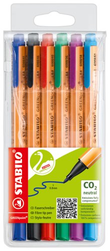 Stabilo GREEN Point Fibre Tip Pen Assorted [Wallet 6] Stabilo
