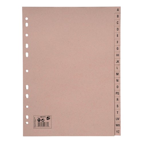 5 Star Eco Index A-Z Recycled Card Multipunched 150gsm A4 Buff [Pack of 20]