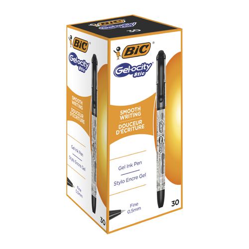 Bic Gel-ocity Stic Gel Ink Pens 0.5mm Tip Black Ref 968485 [Pack 30] Bic