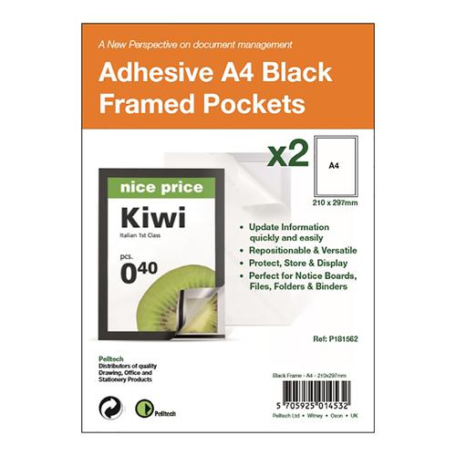 Pelltech Self Adhesive Magnetic Closure Frames A4 Black [Pack 2]  170456