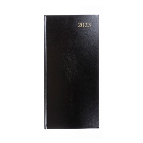5 Star Office 2023 Slim Portrait Pocket Diary Two Weeks to View Casebound Sewn 80x160mm Black Ref 142942.