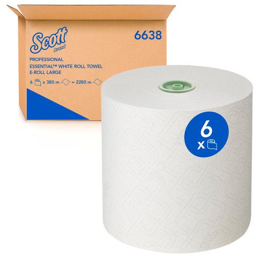 Scott Essential Rolled White 380m Paper Towels 1ply [Pack of 6]