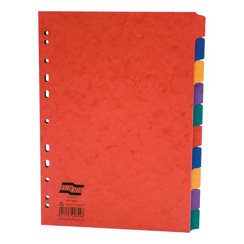 Europa Heavy-duty Subject Dividers 10-Part Card Multipunched 300gsm A4 Assorted Ref 4802Z