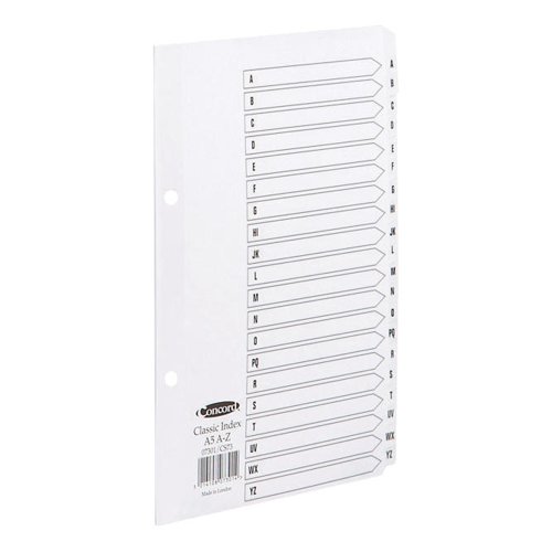 Concord Classic Index A-Z 20-Part Mylar-reinforced Punched 2 Holes 150gsm A5 White Ref 07301/CS73