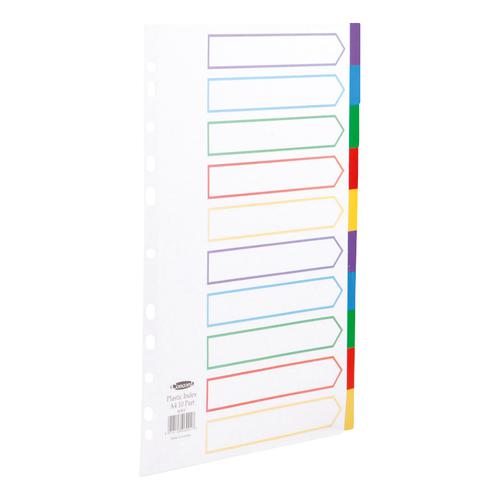 Concord Dividers 10-Part Polypropylene Reinforced Coloured-Tabs 120 Micron A4 White Ref 06901  18180X
