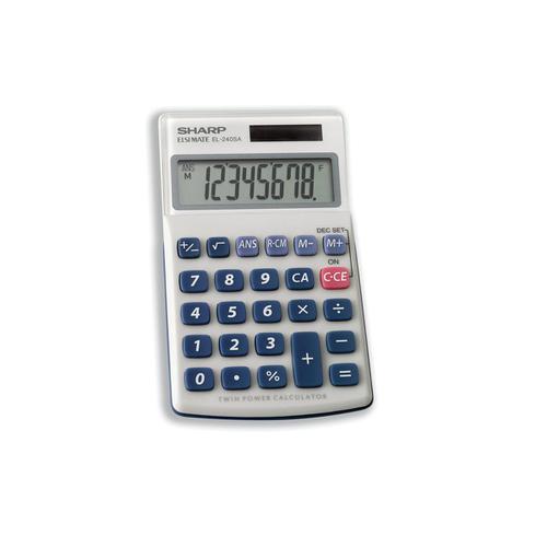 Sharp Handheld Calculator 8 Digit 3 Key Memory Solar and Battery Power 71x17x116mm Silver Ref EL240SAB Sharp