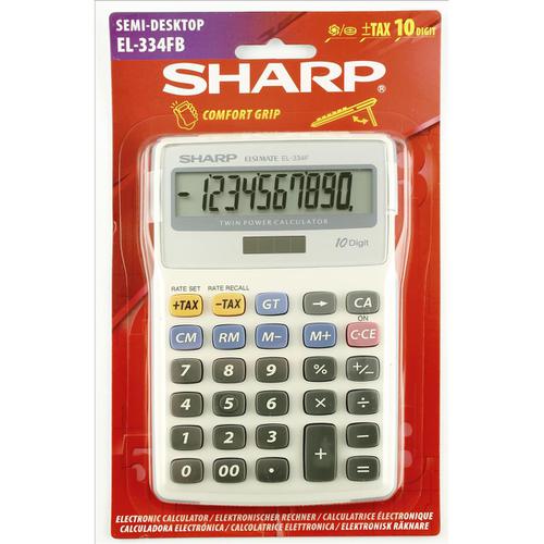Sharp Desktop Calculator 10 Digit 4 Key Memory Battery/Solar Power 108x15x170mm White Ref EL334FB Sharp
