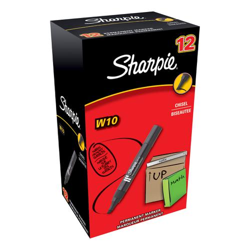 Sharpie W10 Permanent Marker Chisel Tip 1.5-5.0mm Line Black Ref S0192654 [Pack 12] Newell Rubbermaid