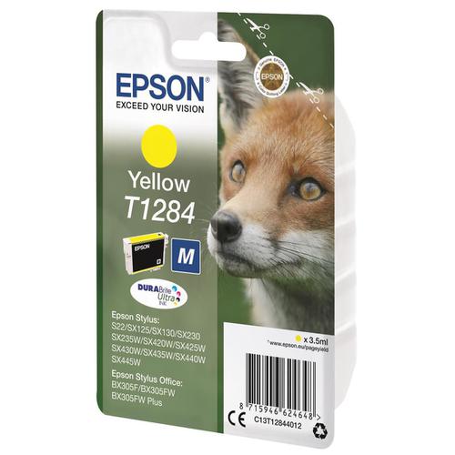 Epson T1284 Inkjet Cartridge Fox Page Life 230pp 3.5ml Yellow Ref C13T12844012 4071115 Buy online at Office 5Star or contact us Tel 01594 810081 for assistance
