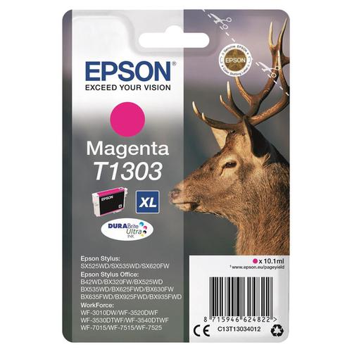 Epson T1303 Inkjet Cartridge Stag XL Page Life 600pp 10.1ml Magenta Ref C13T13034012
