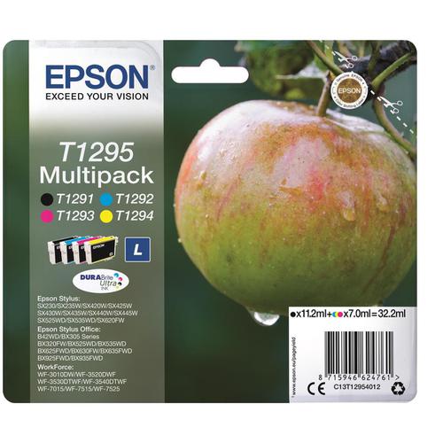 Epson T1295 InkCartApple L PageLife 380ppBlk/445ppCyan/330ppMag/545ppYell 7ml Ref C13T12954012 [Pack 4] 4070914 Buy online at Office 5Star or contact us Tel 01594 810081 for assistance