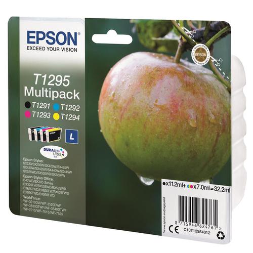 Epson T1295 InkCartApple L PageLife 380ppBlk/445ppCyan/330ppMag/545ppYell 7ml Ref C13T12954012 [Pack 4] 4070914 Buy online at Office 5Star or contact us Tel 01594 810081 for assistance