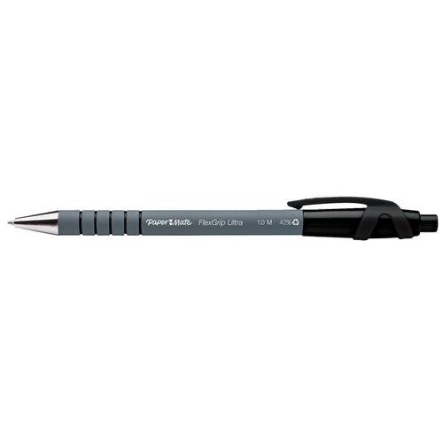 Paper Mate Flexgrip Retractable Ultra Ball Pen Medium 1.0mm Tip 0.7mm Line Black Ref S0190393 [Pack 12]