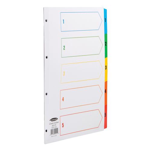 Concord Index 1-5 Mylar-reinforced Multicolour-Tabs Punched 4 Holes 150gsm A4 White Ref CS2 Pukka Pads Ltd