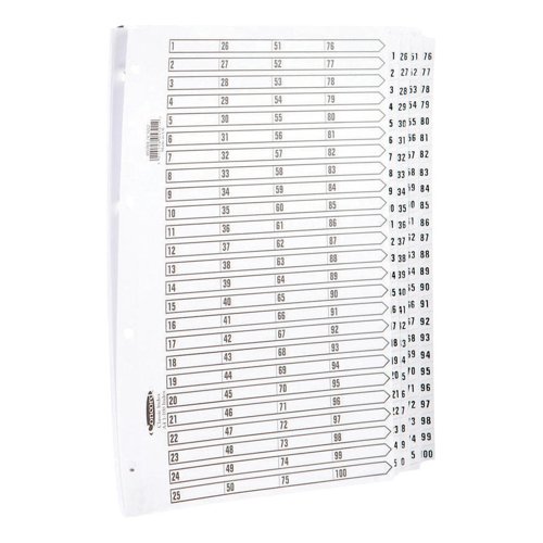 Concord Classic Index 1-100 Mylar-reinforced Punched 4 Holes 150gsm A4 White Ref 05701/CS57  218239