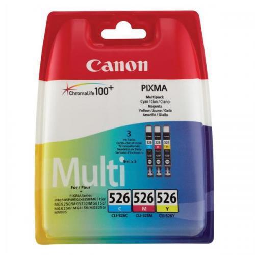 Canon CLI-526 Inkjet Cart PageLife 207pp Cyan/204pp Magenta/202pp Yellow Ref 4541B009 [Pack 3] 887757 Buy online at Office 5Star or contact us Tel 01594 810081 for assistance
