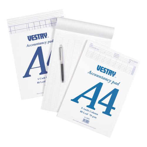 Vestry Accountants Pad 8 Cash Column 80 Leaf A4 Ref CV2064