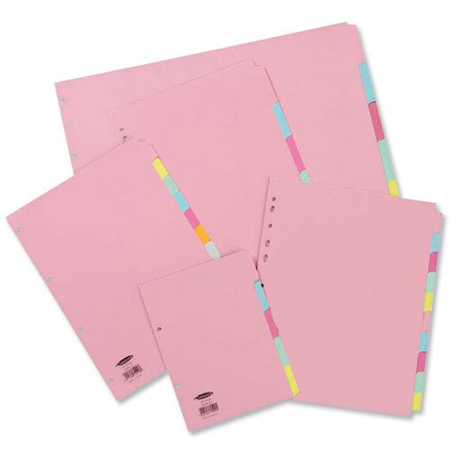Concord Subject Dividers 10-Part Multipunched 160gsm A4 Assorted Ref 72299/J22 [Pack 25]