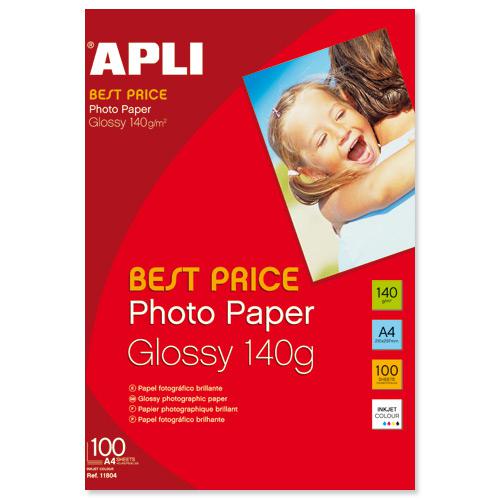 Apli Best Price Photo Paper Glossy 140gsm A4 Ref 11804 [100 Sheets] Apli
