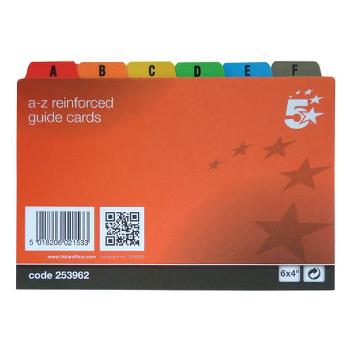 5 Star Office Guide Card Set A-Z Reinforced 6x4in 152x102mm White with Tabs Multicoloured
