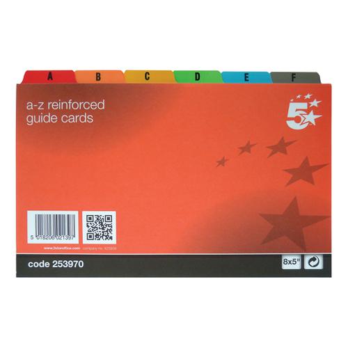 5 Star Office Guide Card Set A-Z Reinforced 8x5in 203x127mm White with Tabs Multicoloured 253970 Buy online at Office 5Star or contact us Tel 01594 810081 for assistance