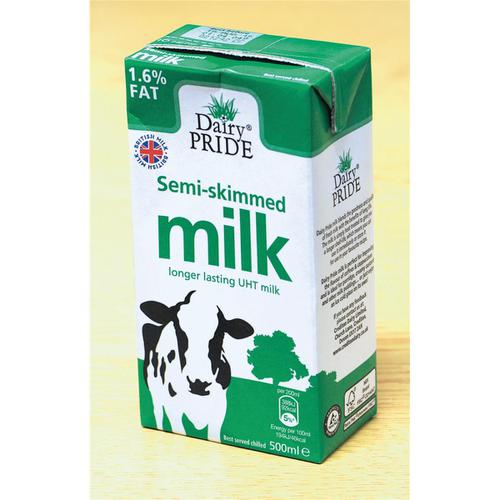 Dairy Pride Semi Skimmed Milk UHT 500ml Ref 0402058 [Pack 12] 868868 Buy online at Office 5Star or contact us Tel 01594 810081 for assistance
