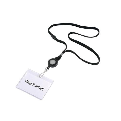 Durable Textile Lanyard with Badge Reel on 850mm retractable cord Ref 822301 [Pack 10] 