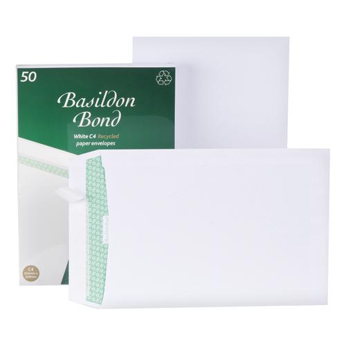 Basildon Bond Envelopes FSC Recycled Pocket Peel & Seal 120gsm C4 324x229mm White Ref L80281 [Pack 50] Bong UK Ltd