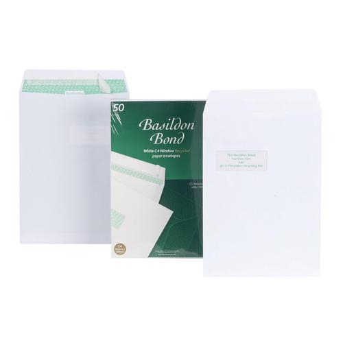 Basildon Bond Envelopes FSC Recycled Pocket Peel & Seal Wdw 120gsm C4 324x229mm Whte Ref B80285 [Pack 50] 4039614 Buy online at Office 5Star or contact us Tel 01594 810081 for assistance