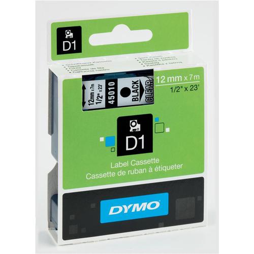 Dymo D1 Tape for Electronic Labelmakers 12mmx7m Black on Clear Ref 45010 S0720500