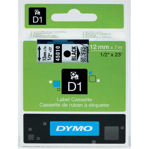 Dymo D1 Tape for Electronic Labelmakers 12mmx7m Black on Clear Ref 45010 S0720500 Newell Brands