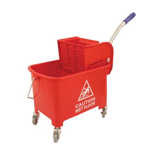 Mop Bucket Mobile Colour Coded with Handle 4 Castors 20 Litre Red The OT Group