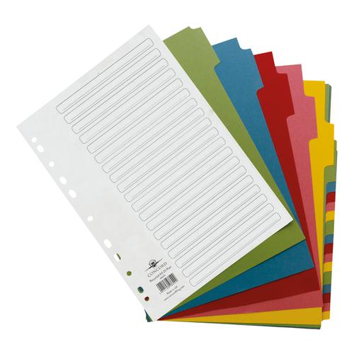 Concord Subject Dividers 20-Part Recycled Card Multipunched Multicolour-Tabs 150gsm A4 White Ref 48699