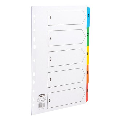 Concord Index 1-5 Multipunched Mylar-reinforced Multicolour-Tabs 150gsm Extra Wide A4+ White Ref CS96 Pukka Pads Ltd
