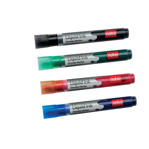 Nobo Marker Liquid Ink Dry-wipe W/bd/Flipchart/OHP Bullet Tip 3mm Line Wallet Asstd Ref 1901077 [Pack 6] 4055056 Buy online at Office 5Star or contact us Tel 01594 810081 for assistance