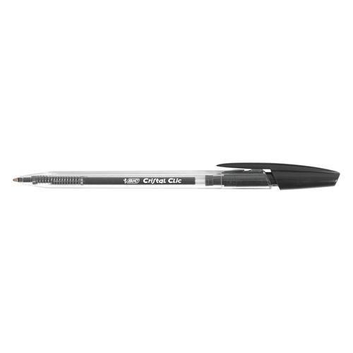 BIC Cristal Clic Ball Pen Retractable Medium 1.0mm Tip 0.32mm Line Black Ref 850732 [Pack 20]