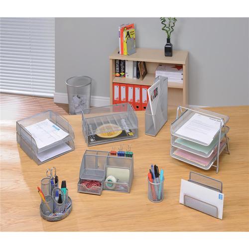 5 Star Office Mesh Letter Tray Scratch Resistant Stackable Front Load Portrait Foolscap Silver