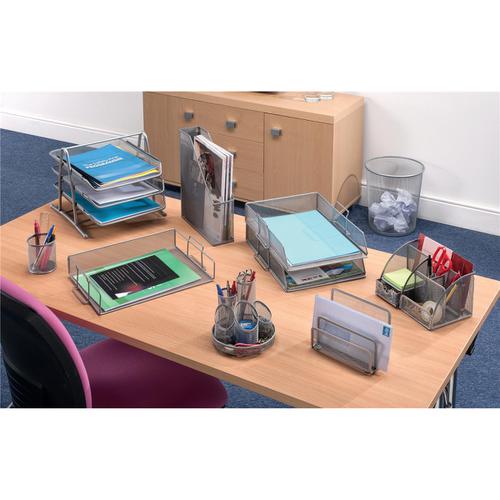 5 Star Office Mesh Letter Tray Scratch Resistant Stackable Front Load Portrait Foolscap Silver  287901